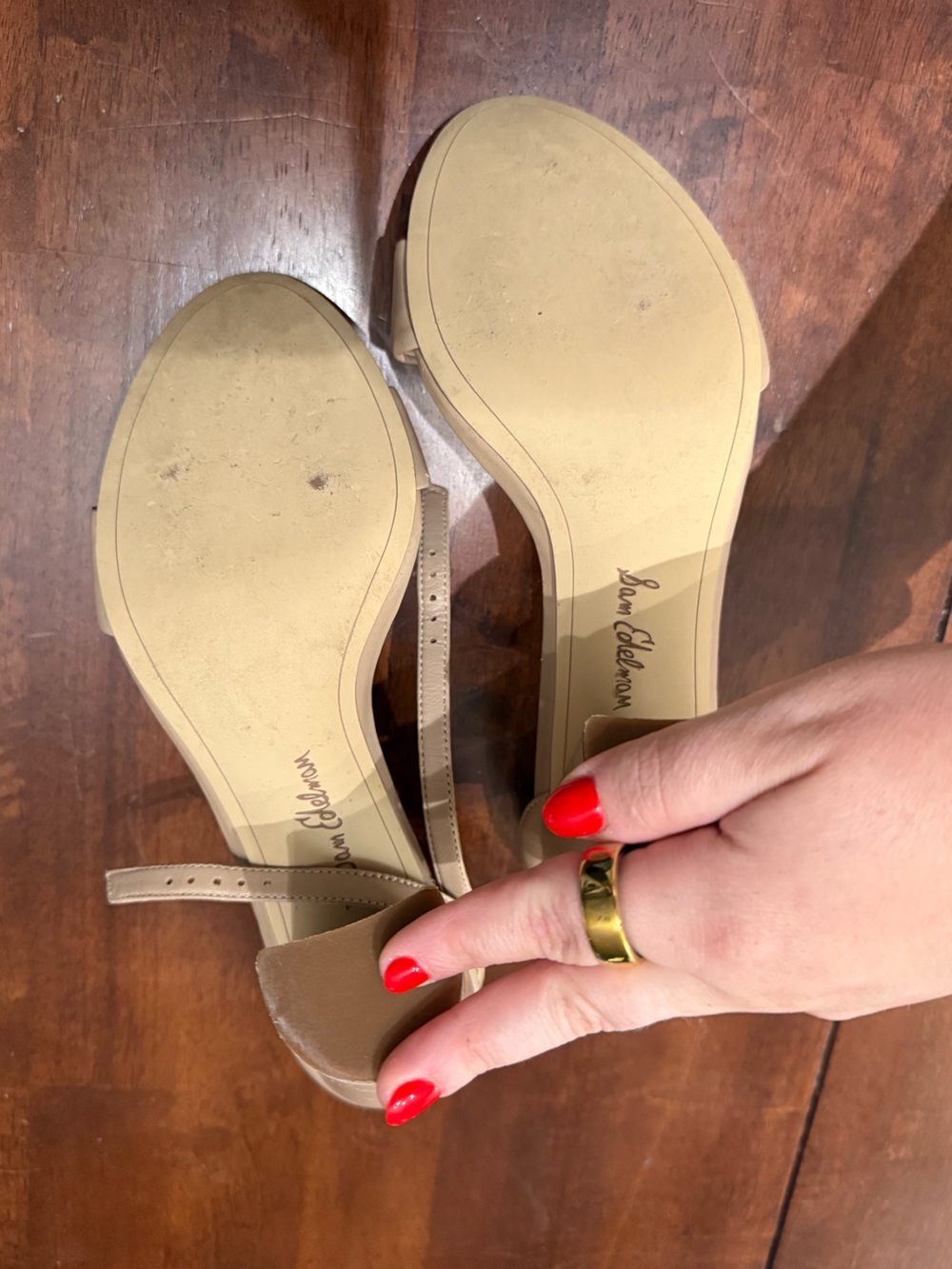 Sam Edelman Beige Open-Toe Block Heel Sandals - Picture 3 of 4